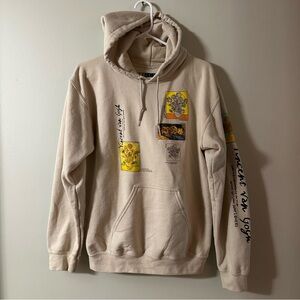 Beige Graphic Hoodie with Sunflower Art